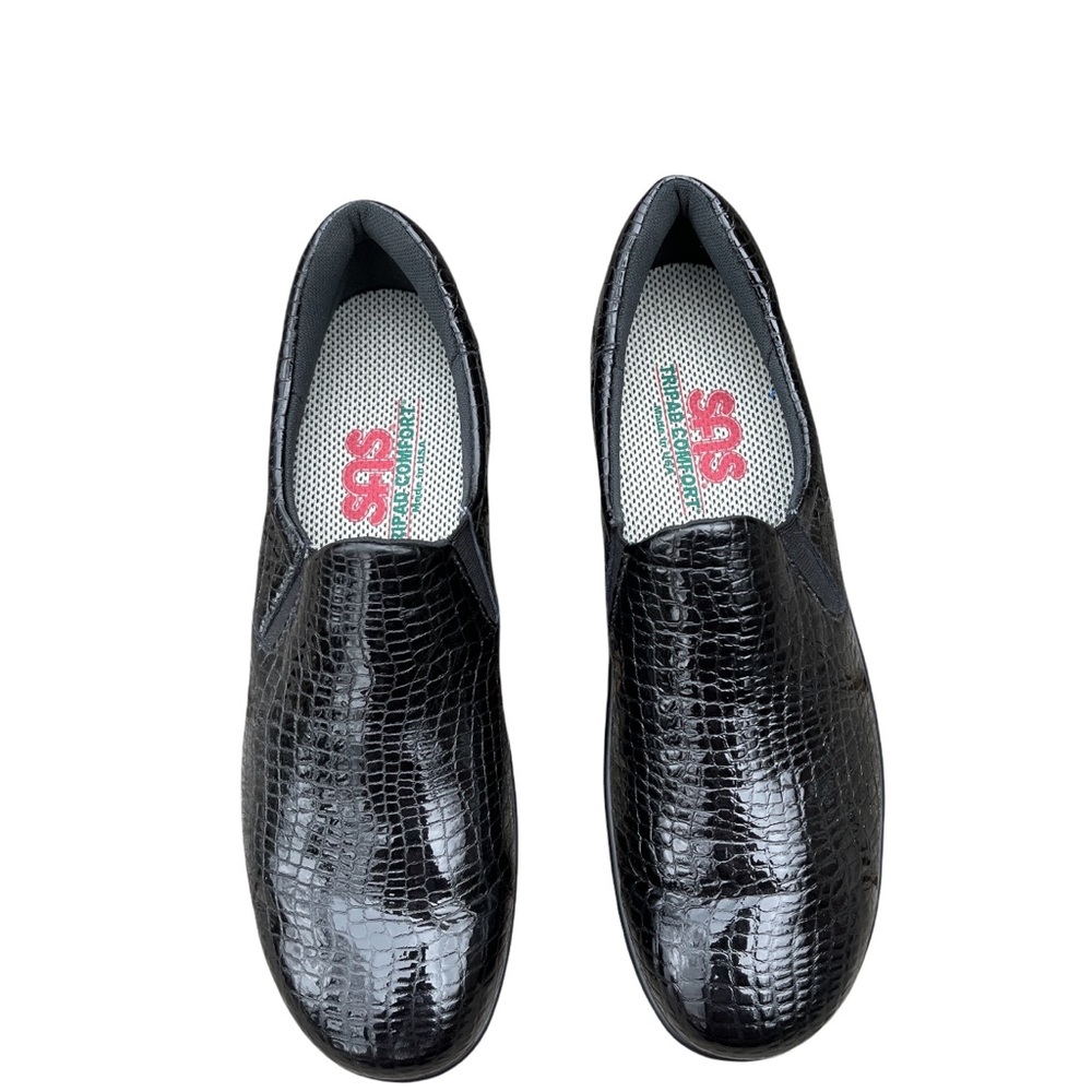 SAS Viva Comfort Dream Slip On Black Croc Soft Step Walking Shoe Loafers Size 9 - Picture 4 of 8